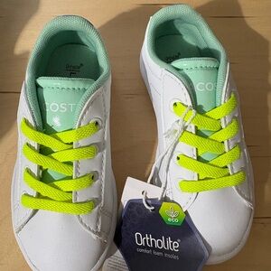 Lacoste Kids White and Lime Green Sneakers